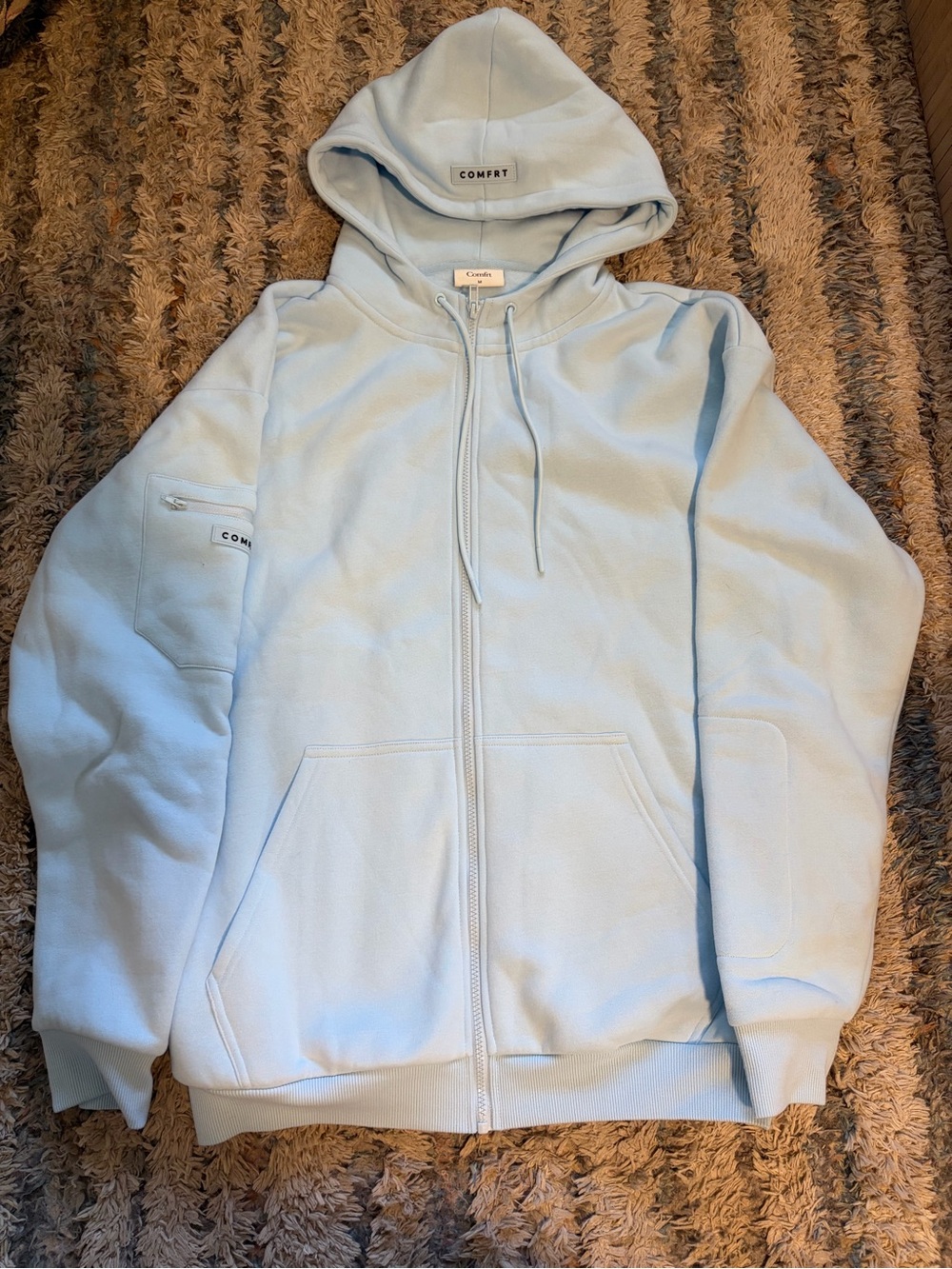 Comfrt Zip Up Airplane Mode sweatsuit and wide leg pants- M Baby Blue
